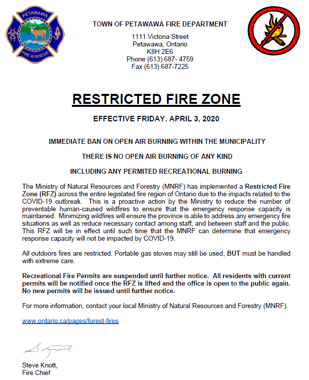 Town of Petawawa Restricted Fire Zone April 2020 The Town of Petawawa